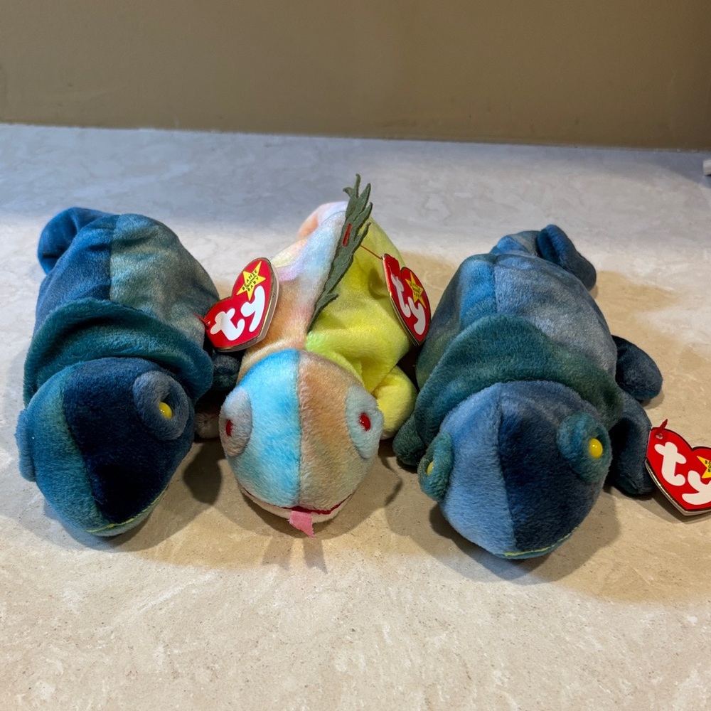 Ty Plush Chameleon Trio - Blue, Green, Yellow